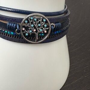 Blue and Silver Tree of Life Bracelet with Layered Strands